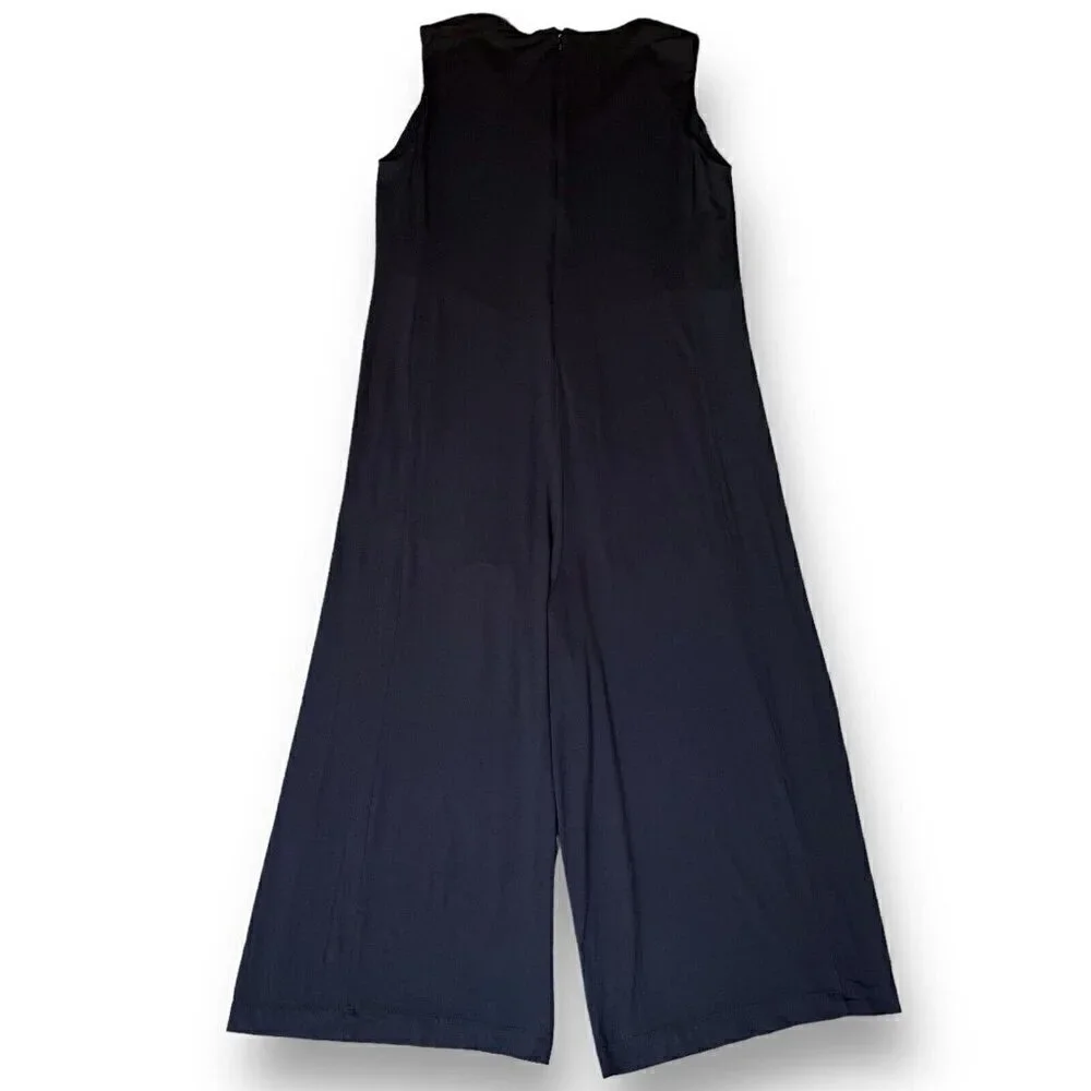 Eileen Fisher Womens Jumpsuit XXS Black Stretch V-neck Wide Leg Crop Minimalist